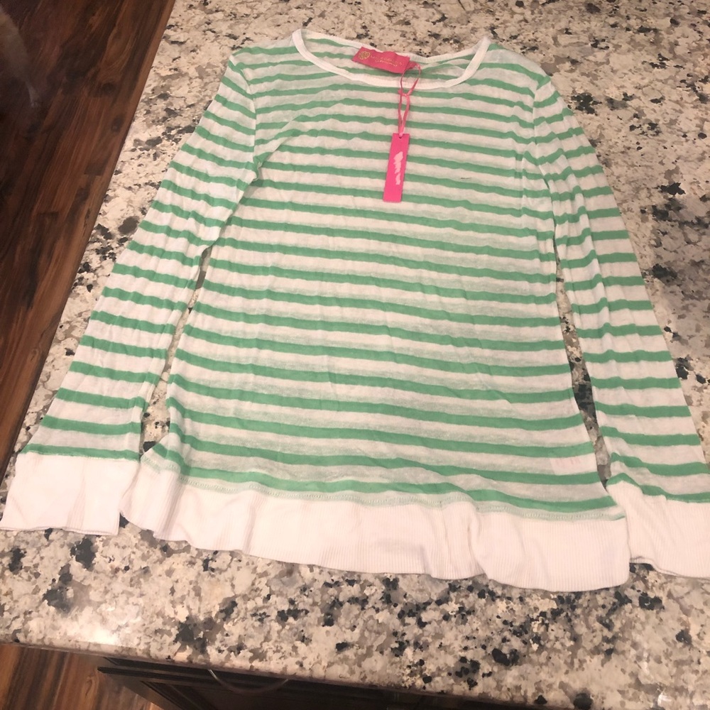 Macbeth Collection Long Sleeve Sheer Striped Shirt Rayon Linen Blend